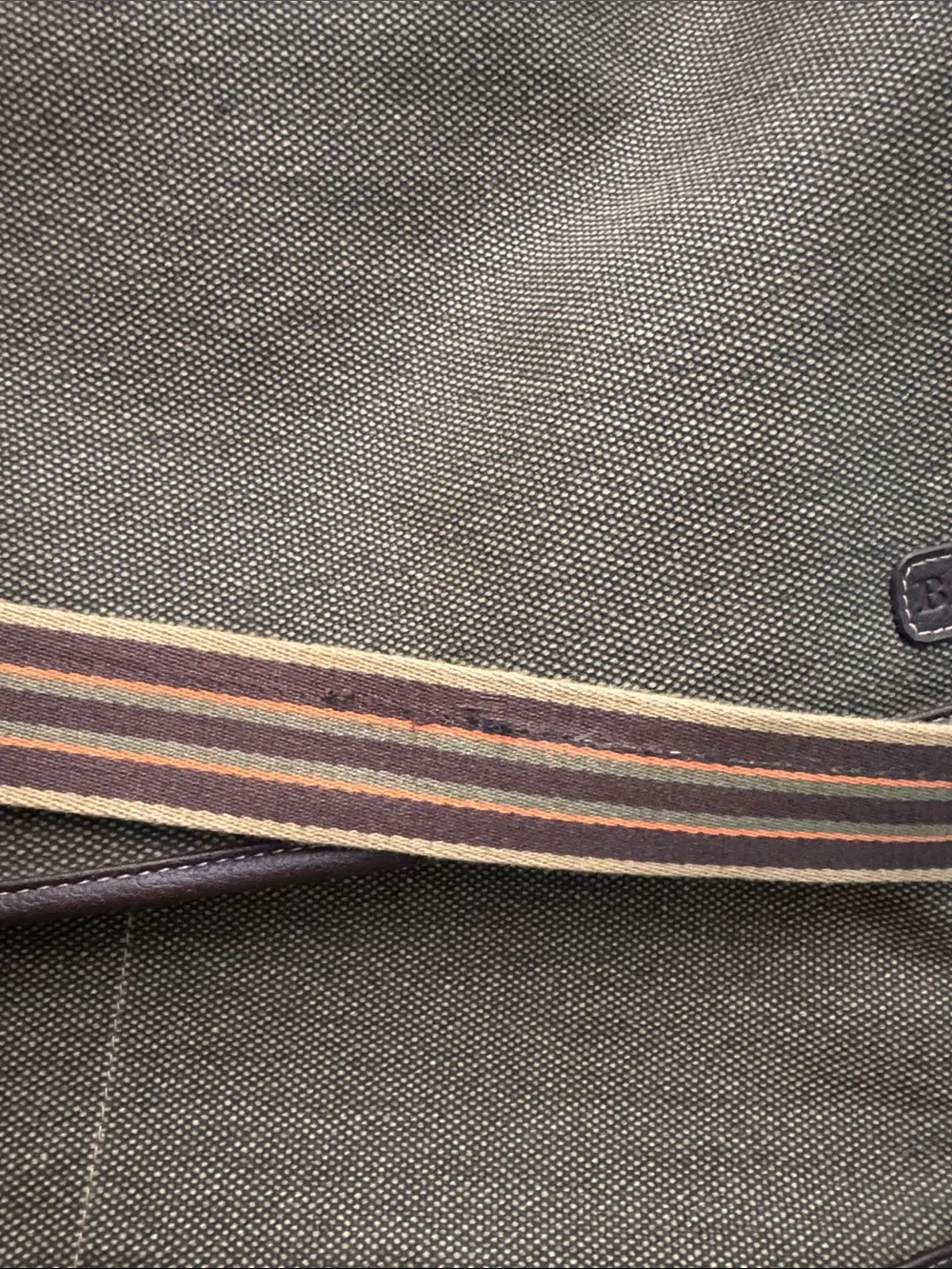 Brown Canvas Messenger Bag with Striped Shoulder Strap